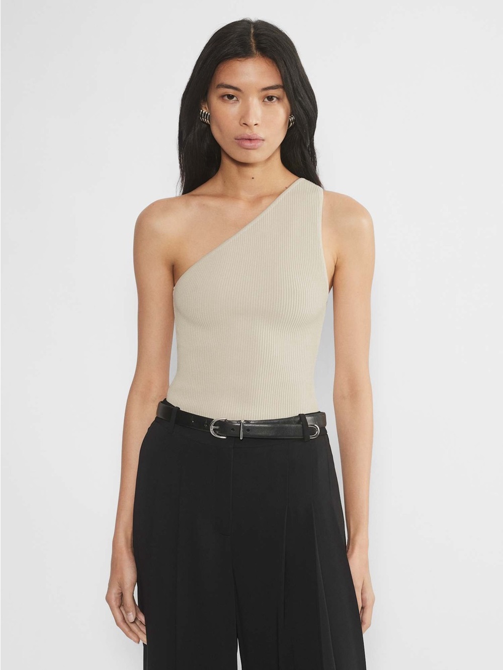 Aritzia One-Shoulder Ribbed Tank Top in Beige